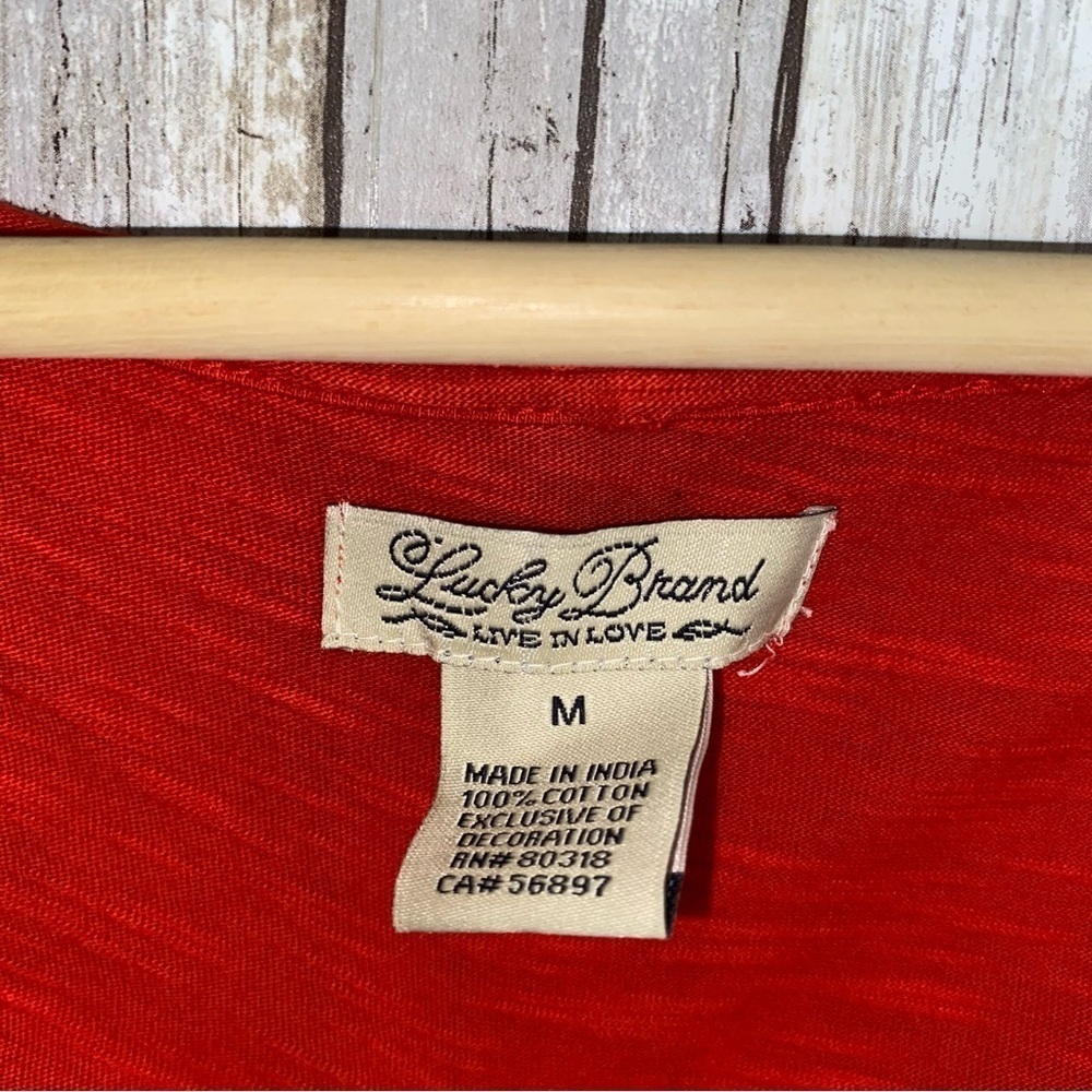 Lucky Brand Red Ombré Embroidered Neck Blouse - Picture 5 of 5